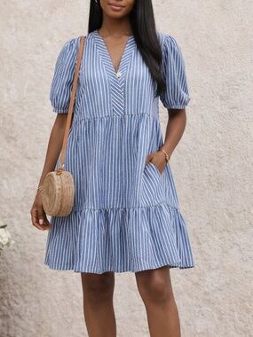 Blue & White Striped Tiered Casual Dress size XL 👗